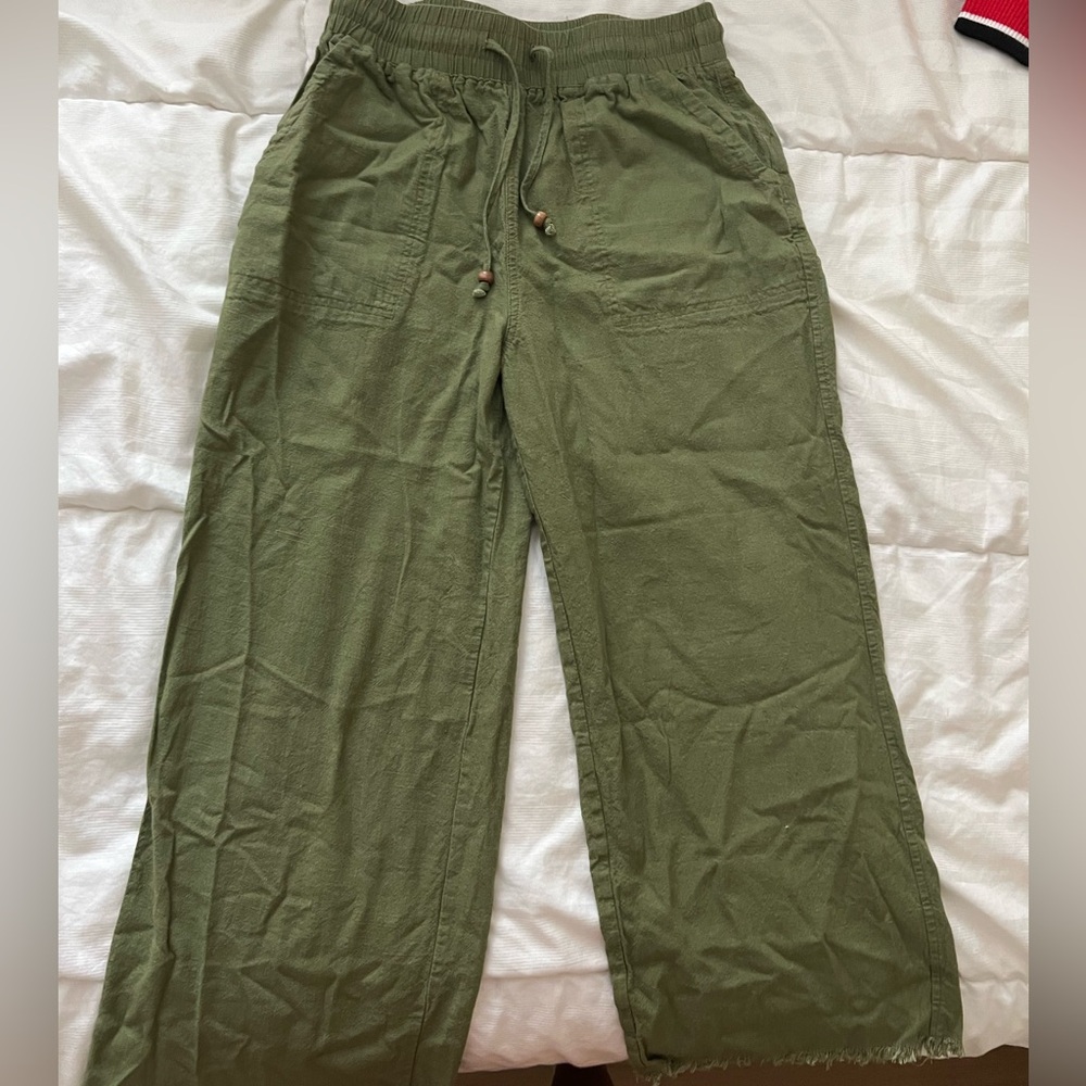 Army Green High Rise Cropped Pants